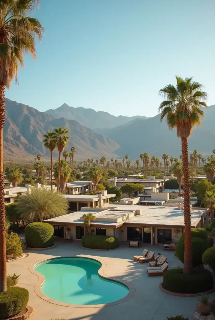 a wide angle view of palm springs california showcasing the desert landscape with mid century moder ty1kzm5sa3t06r21mupb 3